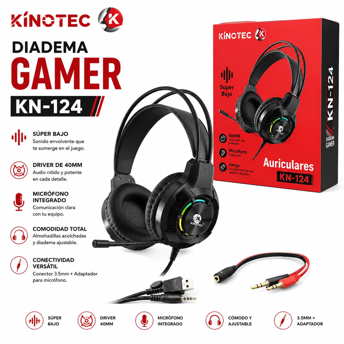 Diadema Gamer Kinotec KN-124