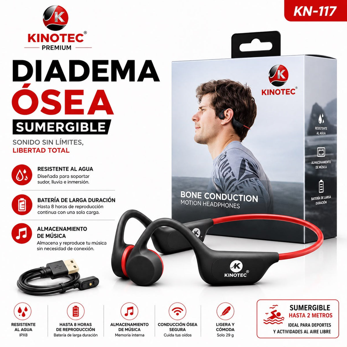 Diadema Ósea Sumergible Kinotec KN-117
