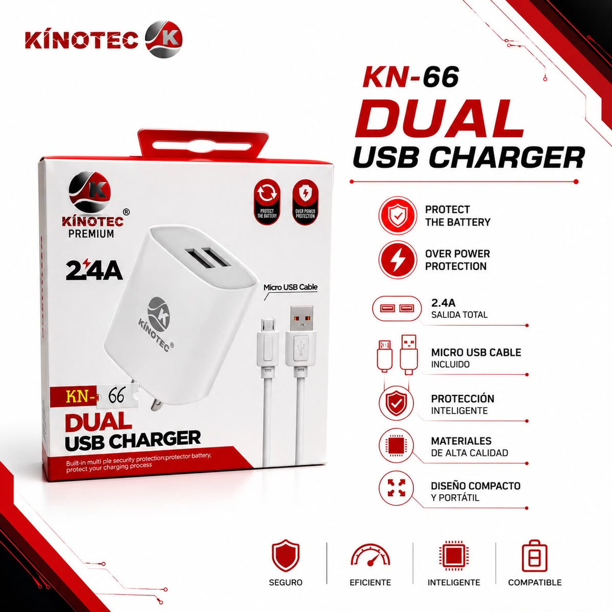 Cargador Kinotec KN-66 Doble USB