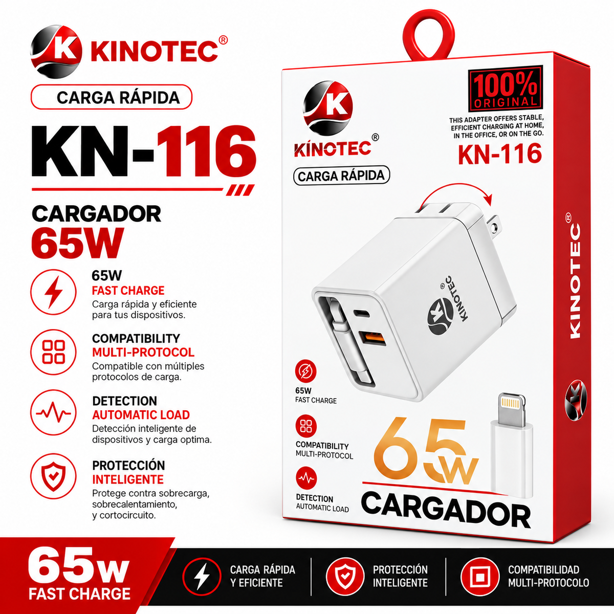 Cargador kinotec Kn-116 65W