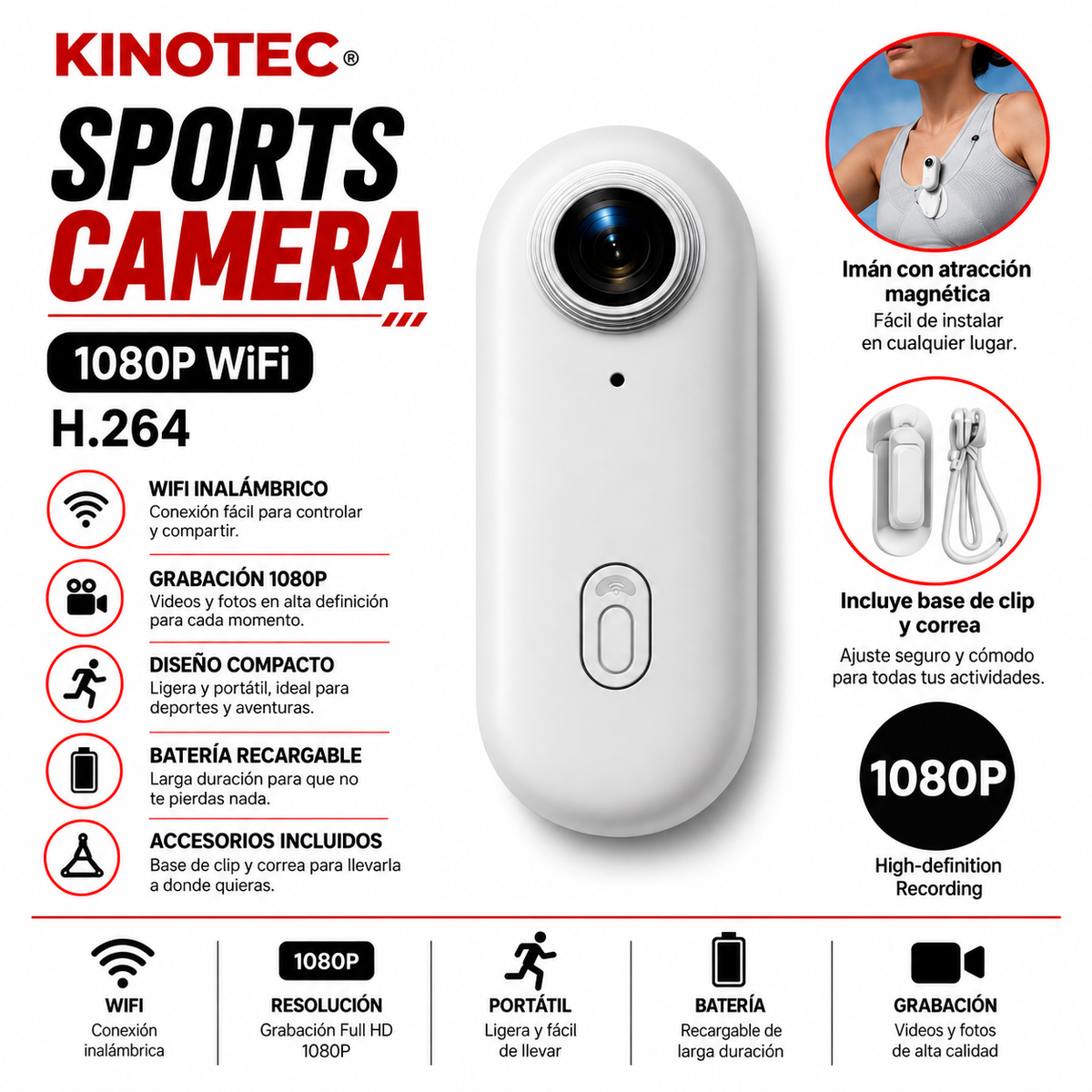 Cámara Sport Kinotec — 1080P WiFi