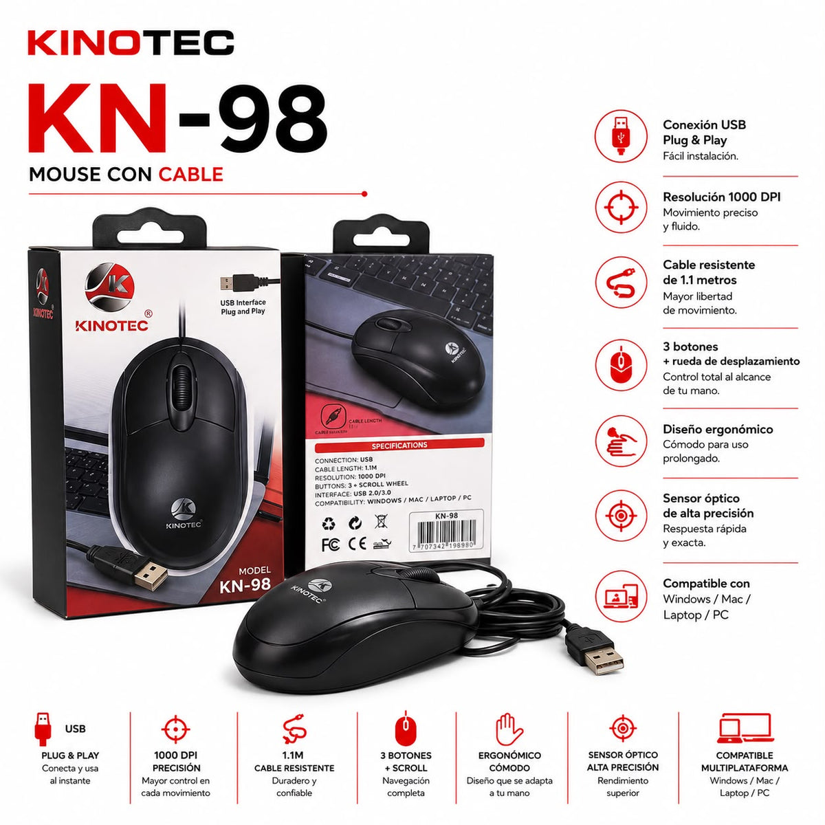 Mouse Sencillo con Cable KN-98