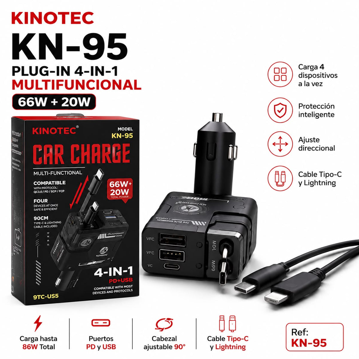 Cargador para Carro 4 en 1 Pro KN-95