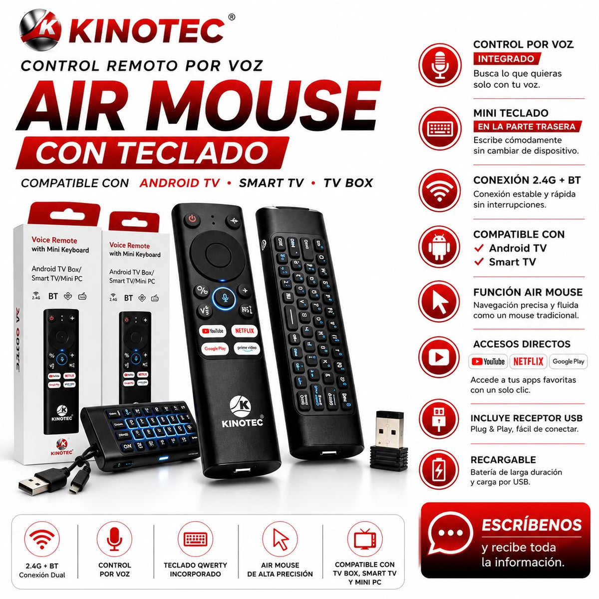 Control Remoto Kinotec con Voz y Teclado