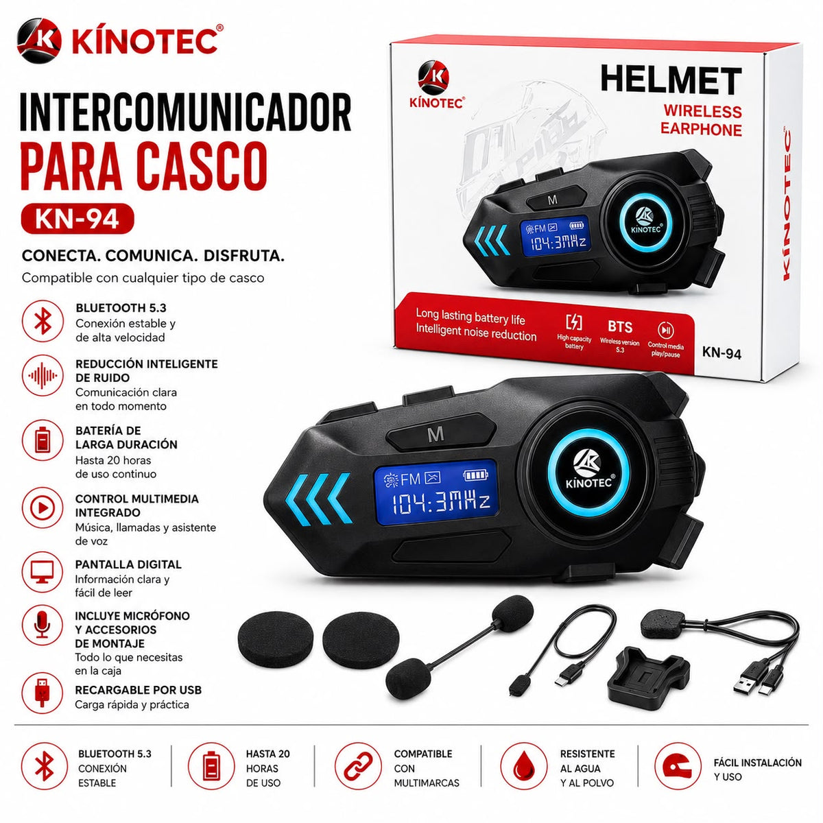 Intercomunicador Para casco Kinotec KN-94