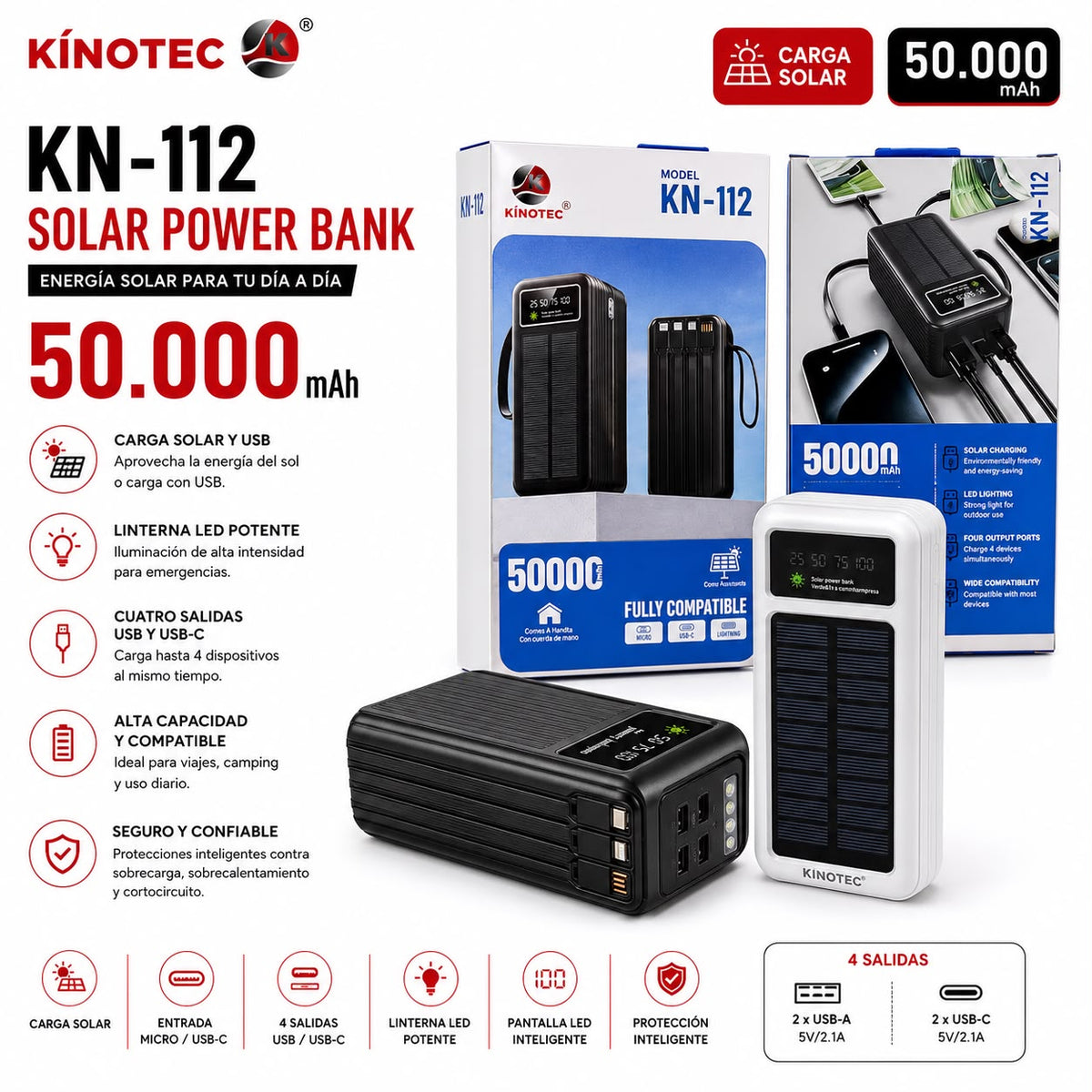 Power Bank Solar 50,000mAh Kinotec KN-112