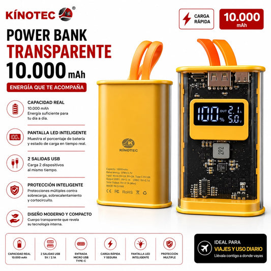 Power Bank Transparente – 10,000 mAh