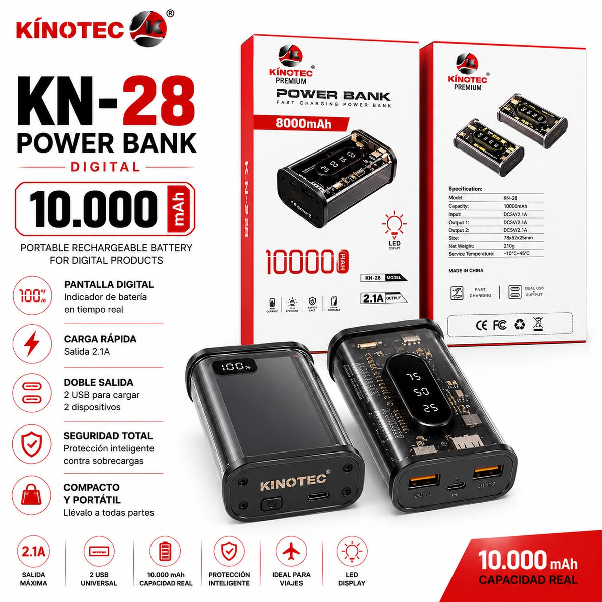 Power Bank Kinotec KN-28 – 10,000 mAh