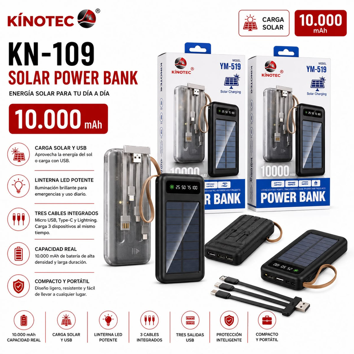 Power Bank Solar 10,000mAh Kinotec KN-109