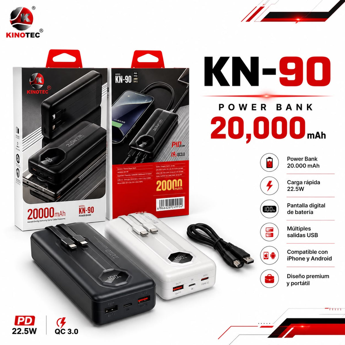 Power Bank 20.000mAh kinotec KN-90