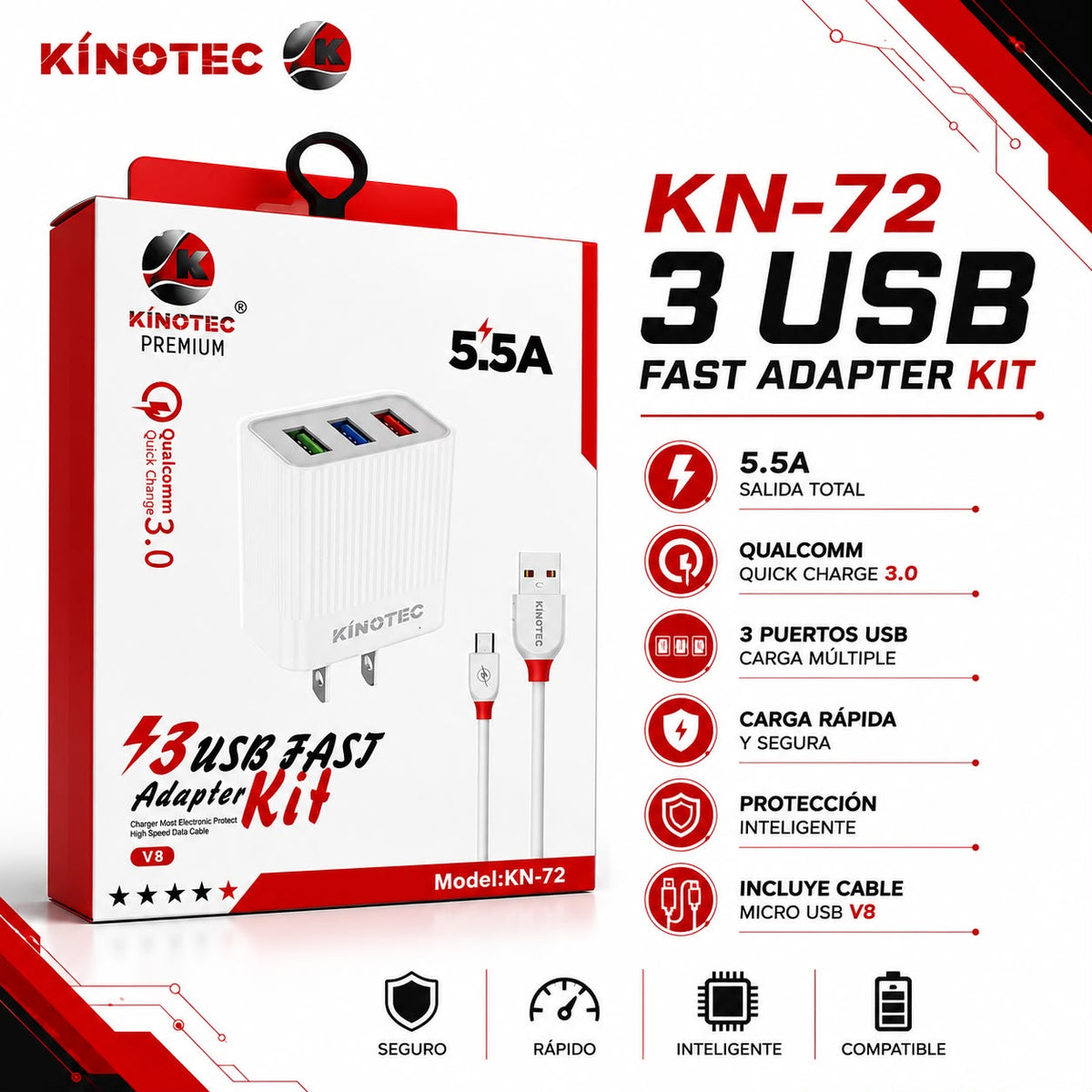 Cargador Kinotec  KN-72 3USB
