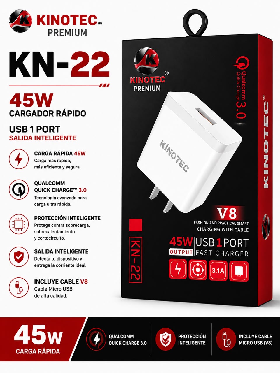Cargador Kinotec KN-22 V8